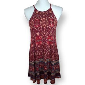 XHILARATION BOHO-INSPIRED MAROON, MINT, TEAL FLORAL DRESS SZ.S EUC